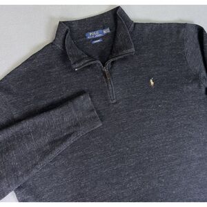Polo Ralph Lauren Sweater Mens 2XLT Grey Estate Rib Color Flesh Pony Quarter Zip